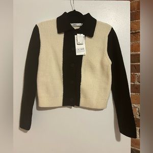 Zara combination knit cardigan (black and white knit w/ collar)